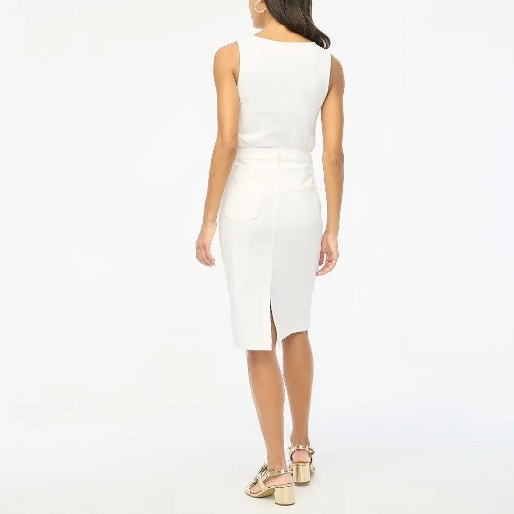 J. Crew Factory White Denim Midi Skirt Size 10
